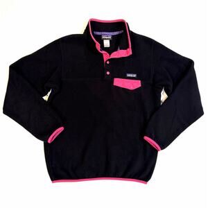 Patagonia Synchilla T-Snap Fleece Black/Pink Pullover Sweater Size Medium